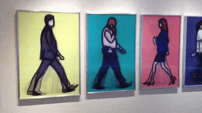 Julian Opie Banker, Detective, Lawyer, Nurse and Student, 2014 Lenticular acrylic in aluminum frames, 34h X 24w in. each approx., Edition of 50
