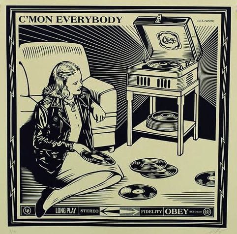 Shepard Fairey C’mon Everybody, 2014 One color serigraph, one color varnish, 42 X 42 in., Edition of 50