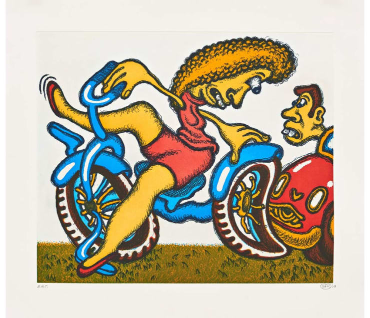 Peter Saul COLLISION, 2018 Soft ground etching with Aquatint etching 27 1/2 x 31 ins 69.85 x 78.74 cm Signed and numbered by the artist Available at VFA