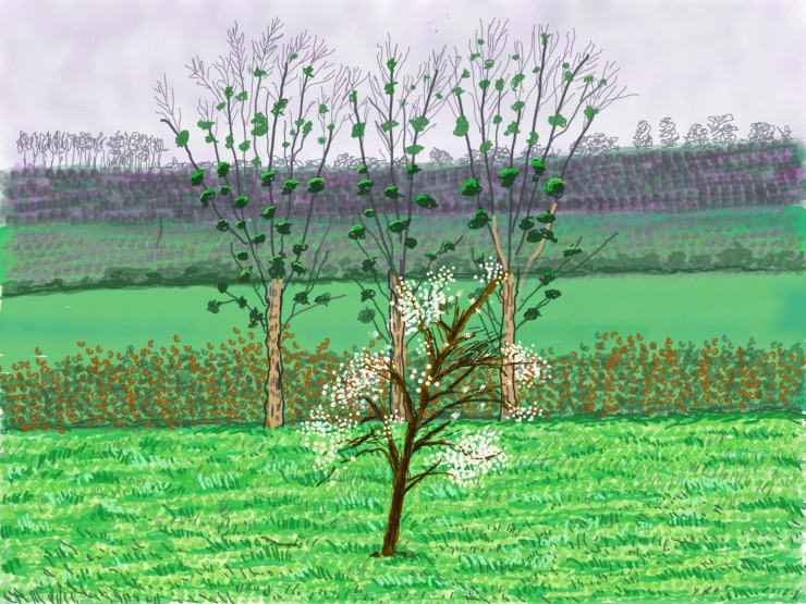 David Hockney, Spring Awakening. Nature in Spring 2020. by Philip W T Vining is marked with Public Domain Mark 1.0. David Hockney created this picture (on his iPad), from the garden of his house in Normandy, France. He then sent it, along with eight others, to Will Gompertz (Arts Editor for BBC News) for everyone to see and enjoy.