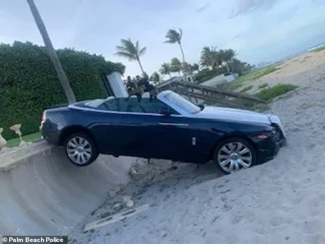 Rolls Royce that hit Damien Hirst's sculpture Photo courtesy of Palm Beach Police.