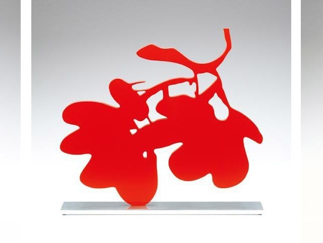 Available at VFA: Donald Sultan, Black, Yellow, Red Lantern Flowers, Sept. 18, 2013, Painted aluminum on polished aluminum base, 18h X 19.5w X 3d in., Edition of 20