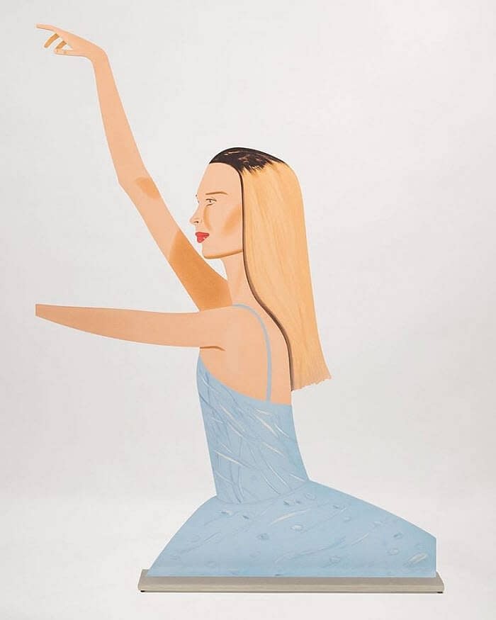 Alex Katz Dancer 2, 2020 Cutout from shaped powder-coated aluminum, printed the same on each side with UV cured archival inks, clear coated and mounted to aluminum base 21w x 3d inches 60 For sale at VFA