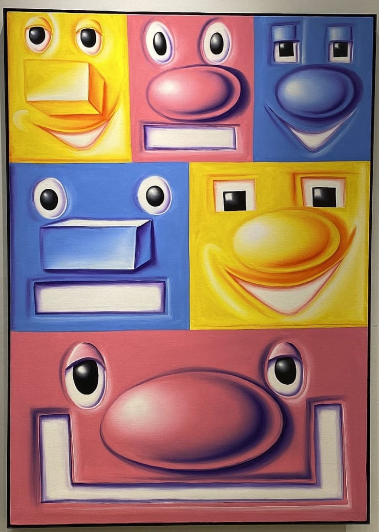 Kenny Scharf Hedz, 2016 Oil on Linen with powder coated Frame 48.75h x 34.75w in Framed: 50h x 36w in For sale at VFA