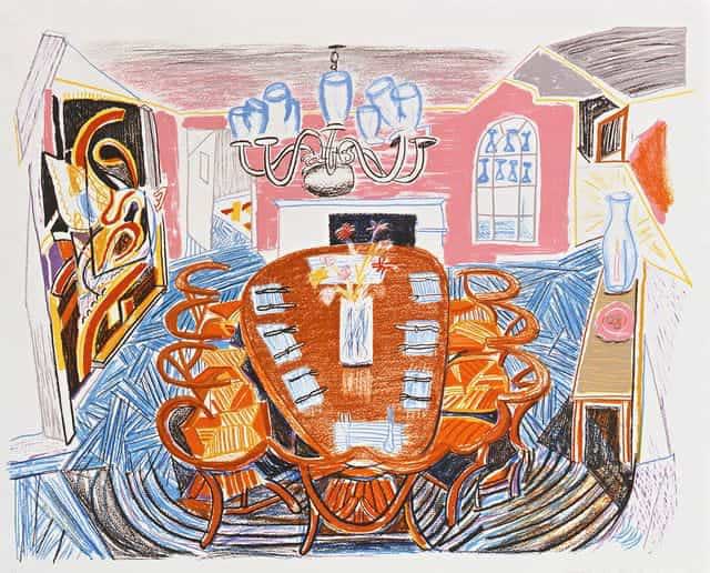 David Hockney Tyler Dining Room From the Moving Focus Series, 1984 Lithograph on white TGL handmade paper 32 X 40 in. Edition of 98