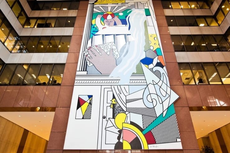 Roy Lichtenstein Mural with Blue Brushstrokes, 1986 in the atrium of the Equitable Building