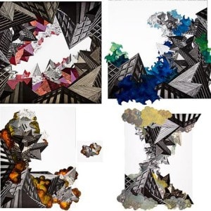 Nicola Lopez Earth, Water, Fire and Air, 2008 Suite of four etchings with carborundum collograph, woodcut and collage Varied sizes, Edition of 20 Available at Vertu Fine Art