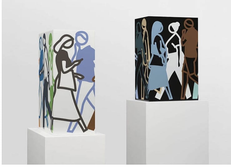 Julian Opie Day and Night, 2021 Screenprints on Acrylic Blocks 15.60h x 10.20w x 6.40d in 19/35 Available at VFA