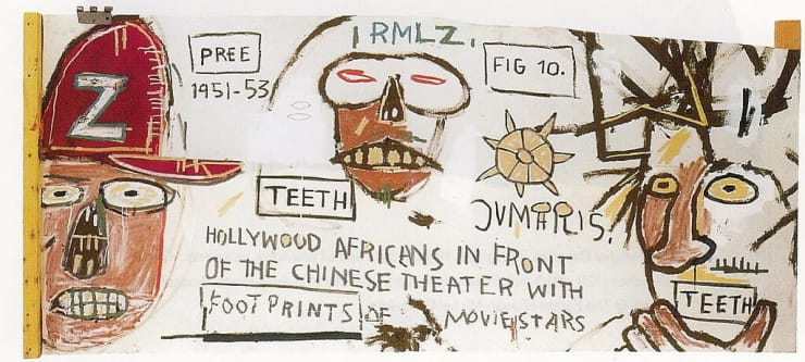 Jean-Michel Basquiat Hollywood Africans in Front of the Chinese Theater with Footprints of Movie Stars, 2015 Screenprint on museum board 38.50h x 84w in /60 For sale at VFA