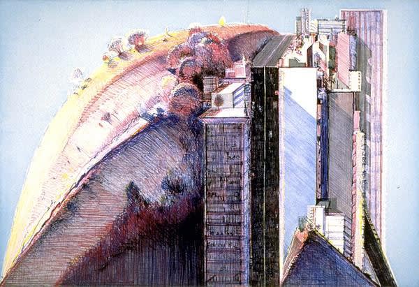 Wayne Thiebaud Country City, 1988 Etching and Aquatint 30.5h X 40w inches sheet size Edition of 60 For sale at VFA
