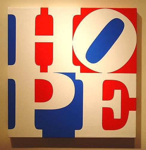 Robert Indiana HOPE W/R/B, 2008 Silkscreen On Canvas 24 X 24 inches For Sale at VFA