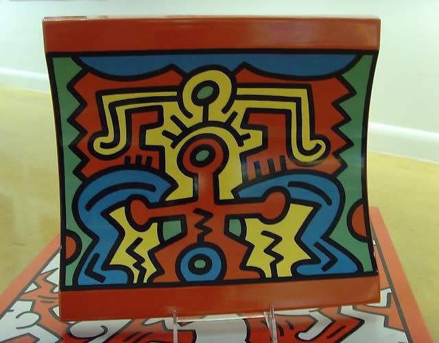 Keith Haring Spirit Of Art No.2, 1992 Ceramic Platter – Edition of 750 Issued by the Estate of Keith Haring, produced by Villeroy & Boch,Germany 12H X 12-1/4W X 2D in.