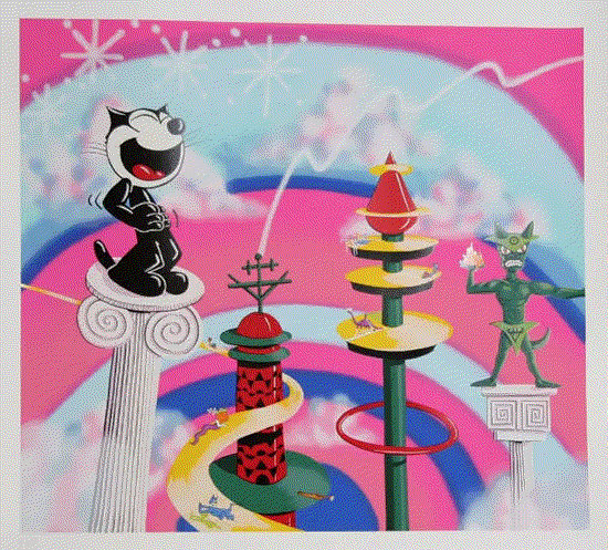 Kenny Scharf Felix on a Pedestal, 1998 Serigraph 42 x 46 ins 106.68 x 116.84 cm Available at VFA