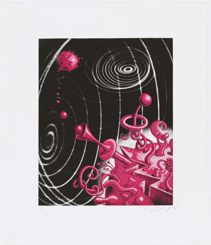 Kenny Scharf Galaxiverse, 1998 Line etching and aquatint 28 1/8 x 23 6/8 ins 71.75 x 60.58 cm Available at VFA