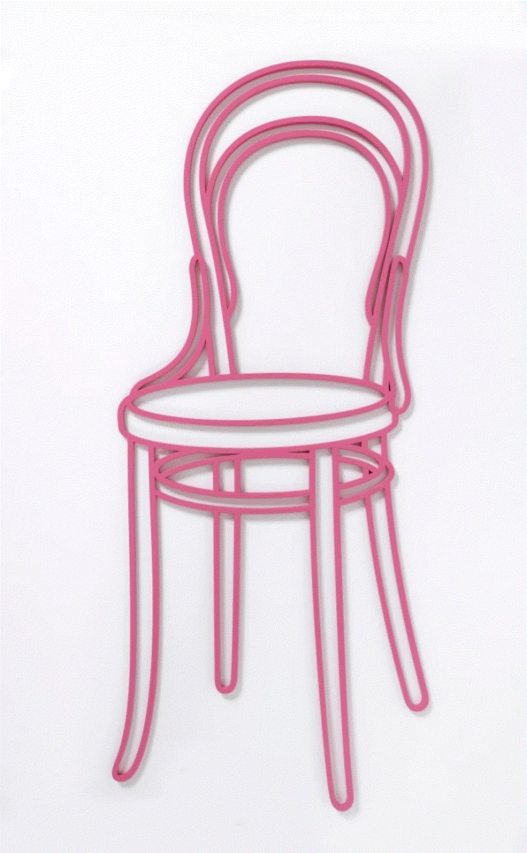 Michael Craig-Martin Thonet Chair, 2019 Polished Steel Relief with Spray Paint 27 4/8 x 12 1/8 x 0 1/8 ins 70 x 31 x 0.05 cm Available at VFA