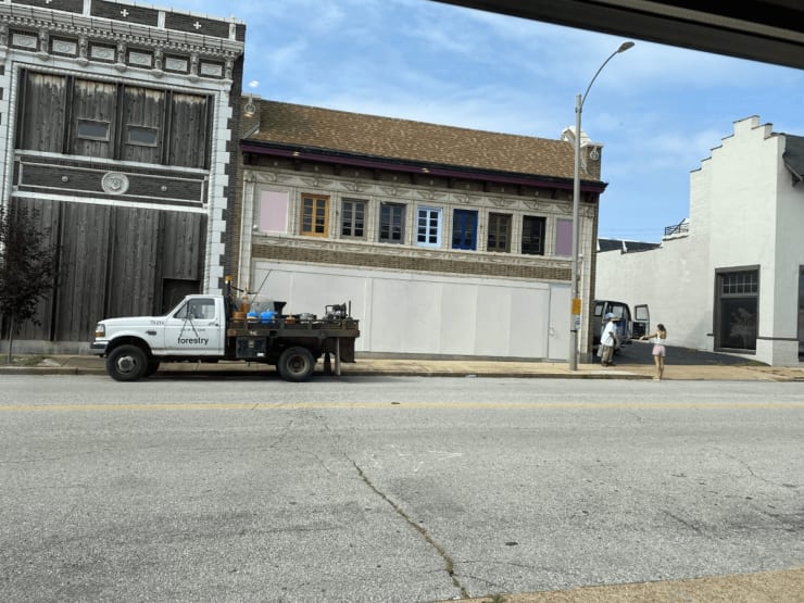 Katherine Bernhardt’s building after being whitewashed by St. Louis Forestry workers. Photo credit: Elizabeth Bernhardt.