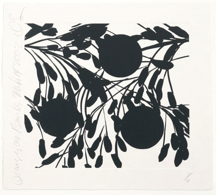 Donald Sultan Oranges on Branches, 2002 Lift-ground etching, aquatint and mezzotint, on STPI handmade cream paper 19.25 x 21.75 in Available at VFA