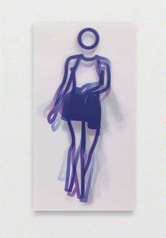 Julian Opie Dance, Figure 1, 2023 Lenticular acrylic panel mounted onto white acrylic 66 7/8 x 36 3/8 x 1 5/8 in Available at VFA