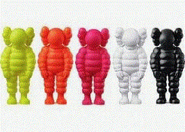 KAWS WHAT PARTY ( FULL SET OF 5 ), 2020 Vinyl 11 2/8 x 5 1/8 x 3 5/8 ins 28.7 x 12.95 x 9.4 cm Available at VFA