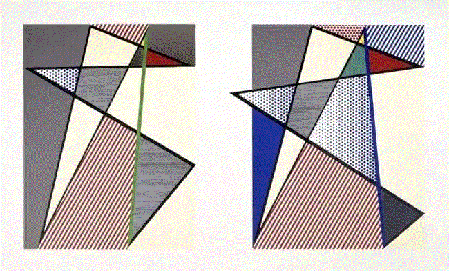 Roy Lichtenstein IMPERFECT DIPTYCH ( CORLETT 225), 1988 Woodcut, screenprint, and collage on Archivart 4- ply Museum Board 57 7/8 x 93 5/8 ins 147.2 x 238.1 cm 8/45 Available at VFA