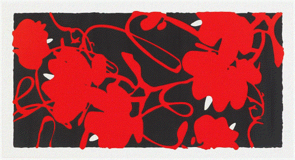 Donald Sultan LANTERN FLOWERS RED, FEB 17, 2013, 2013 Color screenprint with enamel inks and flocking on 4-ply museum board 40 x 76 ins 101.6 x 193.04 cm Available at VFA
