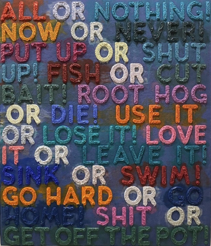 Mel Bochner ALL OR NOTHING, 2023 Monotype in oil collage, engraving and embossment on handmade paper 30 x 25 1/2 in 76.2 x 64.8 cm Available at VFA