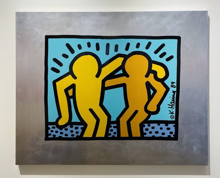 Keith Haring Best Buddies Portfolio with Kenny Scharf, Robert Rauschenburg, William Wegman, Julian Schnabel and Mark kostabi, 1989 Screenprint on Stainless Steel with 5 artist prints. 38h x 47w in 7/45