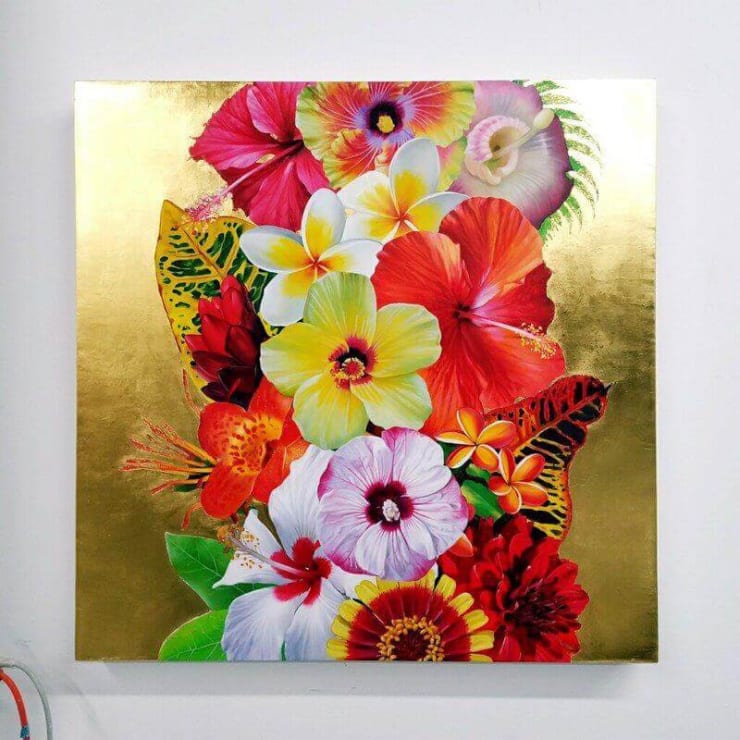 Carlos Rolón/Dzine Bahamian Love Vine VI (Spanish Gold), 2017 Oil and 24K gold leaf on linen 30 x 30 x2 inches