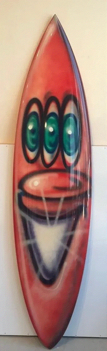 Kenny Scharf SURFBOARD, 2021 Hand paint and Airbrush Polyester resin and polyurethane foam 6.6 x 20 x 2.5 in. Available at VFA