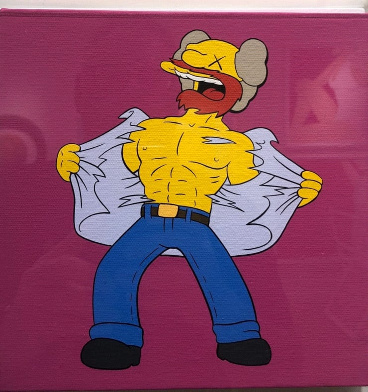KAWS KIMPSON SERIES, 2005 Acrylic on Canvas 8 x 8 x 2 ins 20.32 x 20.32 x 5.08 cm Available at VFA