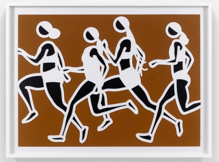 Julian Opie SPRINTERS, 2024 A pair of cut and layered cards on archival museum boards, presented in sprayed white frames specified by the Artist Framed: 98.5 x 131.5 x 4.5 cm - 38 3/4 x 51 3/4 x 1 3/4 inches (each) Image: 95.0 x 128.0 cm - 37 3/8 x 50 3/8 inches (each) 38 3/4 x 51 3/4 x 1 3/4 in 98.4 x 131.4 x 4.4 cm Edition of 36 Available at VFA
