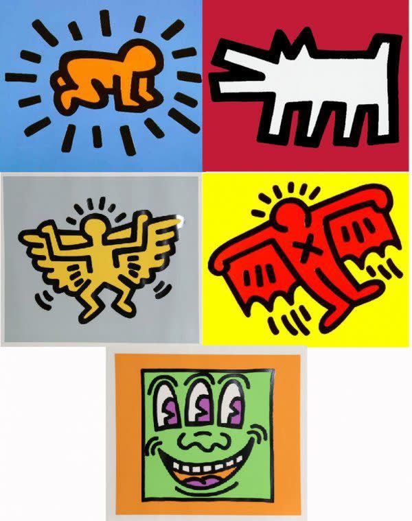 Keith Haring Icons, 1990 Set of five embossed silkscreens, 21 X 25 in. Edition of 250, Estate stamped and authenticated-with the original portfolio case