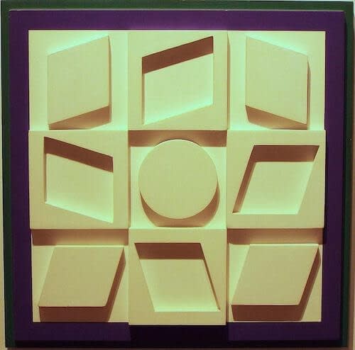 Victor Vasarely Dyok Positif, 1967 Acrylic on wood, relief multiple 14.25 x 14.25 inches Edition of 50 For sale at VFA