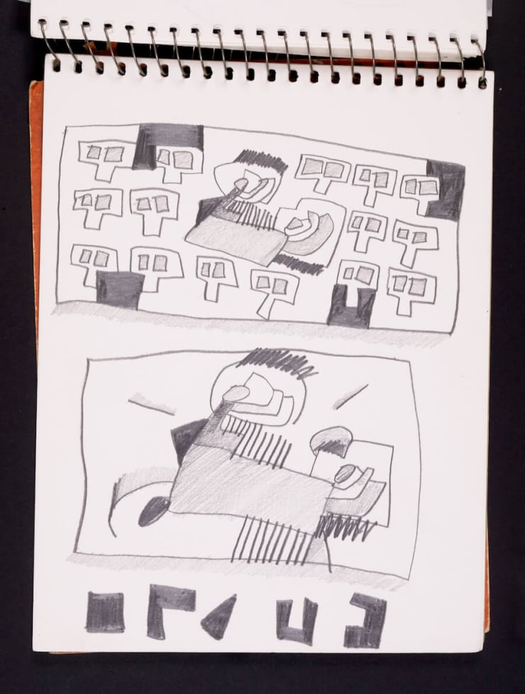 An early sketch, done c 1978, while Haring studied at the School of Visual Arts