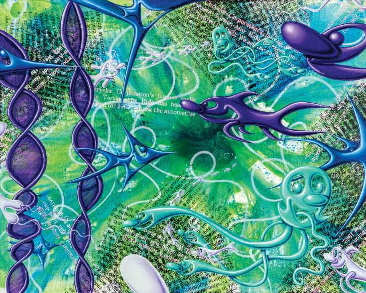 Kenny Scharf Kelp Us, 2022 Signed & numbered Archival pigment ink print with silkscreened high gloss varnish and diamond dust on Innova Etching Cotton Rag 315 gsm fine art paper 42 x 52.25 inches Edition of 40 For sale at VFA