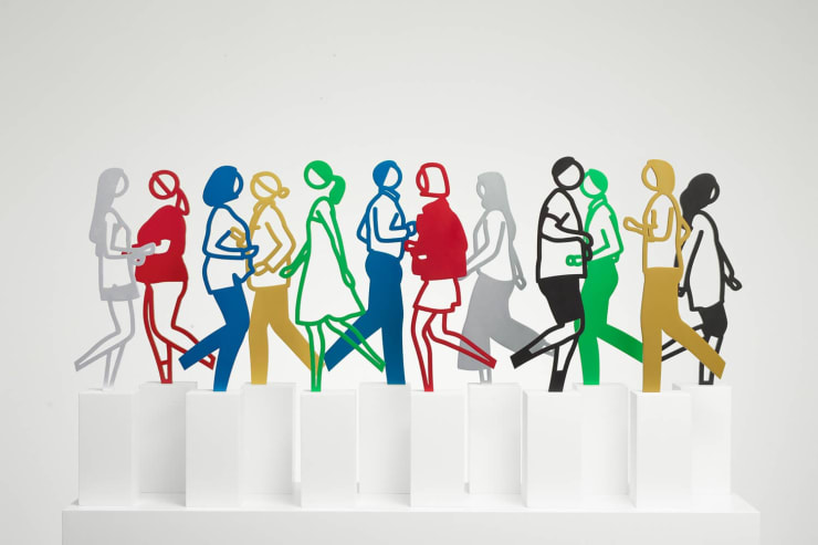 Julian Opie Running People, 2020 A Series of 12 Anodised Aluminum Figures mounted on Corlan Bases Amelia. 56.8 x 9.0 x 15.8 cm 22 3/8 x 3 1⁄2 x 6 1⁄4 inches 12/20 For sale at VFA