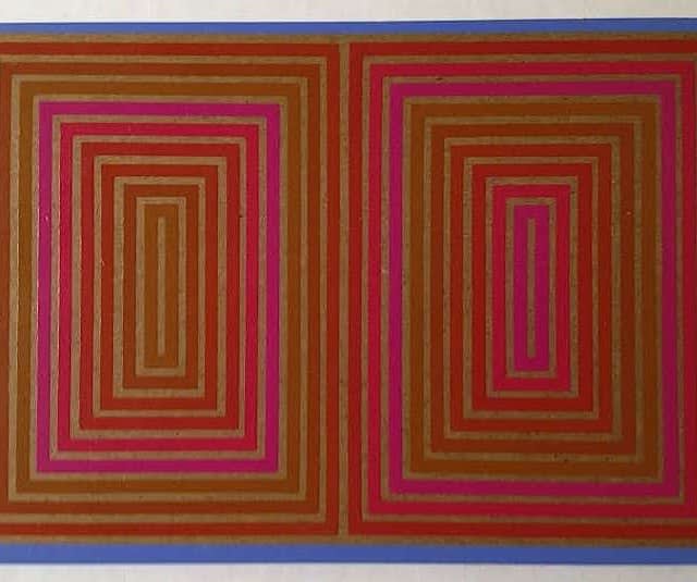 Available at VFA: Richard Anuszkiewicz Annual Edition, 1973 Enamel on Masonite 5.5h X 8w in. Pencil signed on verso “Anuszkiewicz 1973”