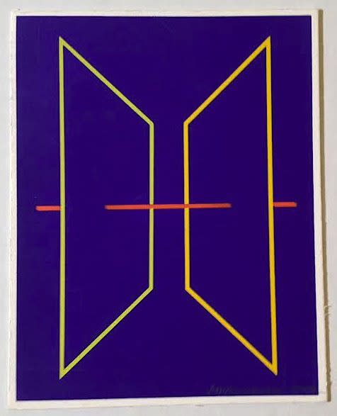 Available at VFA: Richard Anuszkiewicz Annual Edition, 1992 Screenprint on heavy card stock 7h X 5w in. Signed in pencil lower right “Anuszkiewicz 1992”