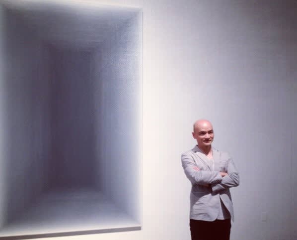 Wayne Guangle at his first U.S. solo exhibition at the Pace Gallery. 2012.