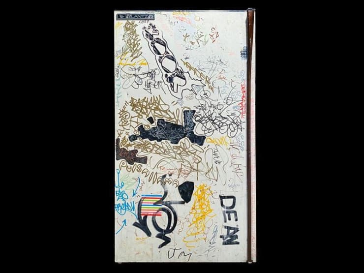 Keith Haring’s Lantz refrigerator door, signed by Madonna, Futura, Fab 5 Freddy, Rammellzee, Warhol and many other visitors.