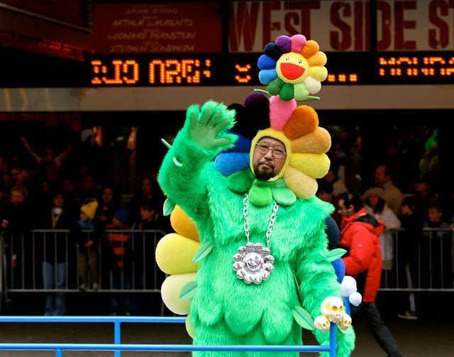 Murakami in a flower costume at the Macy’s Thanksgiving Day Parade, 2010