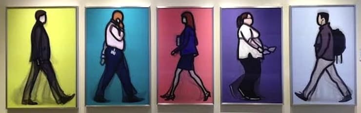 Julian Opie Banker, Detective, Lawyer, Nurse and Student, 2014 Lenticular acrylic in aluminum frames, 34h X 24w in. each approx., Edition of 50