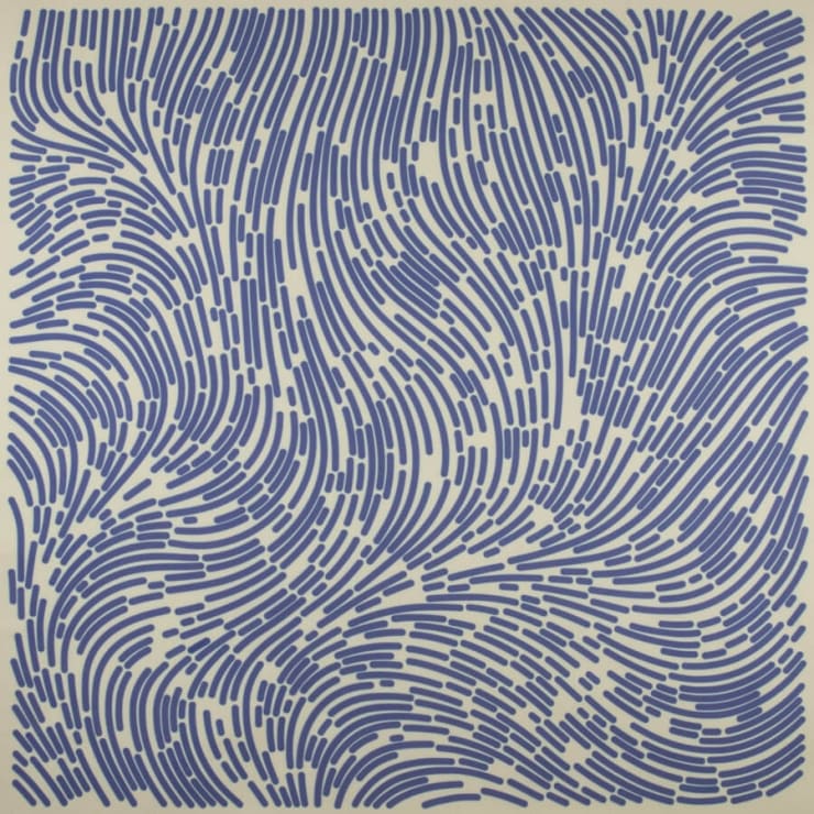 Tyler Hobbs Return One [Blue], 2022 Acrylic Sizing and Oil on Canvas 72 x 72 in. 152.4 cm x 152.4 cm For sale at VFA