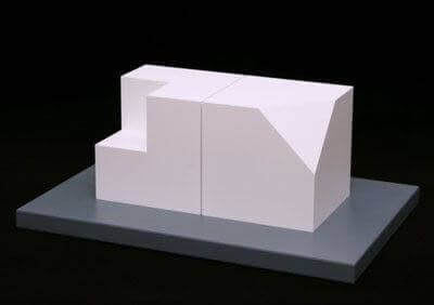 Sol LeWitt Cube Without a Corner and Cube Without a Cube, 2005 Shaped from solid slabs of syntactic Polyurethane and painted in lacquer 6h x 12w x 6d inches (cube size), 7h x 18w x 12d inches (total w/base) Edition of 6 For sale at VFA