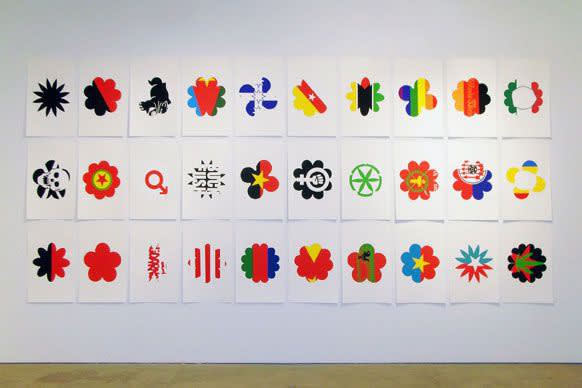 Polly Apfelbaum, Portfolio Title: Flags of Revolt and Defiance, Date: 2006 Medium: Color silkscreen, Image Size: Variable, Paper Size: 30 x 19 inches each panel Carrier: Coventry Rag, smooth, bright white, Edition Size: 27, Portfolio of 31
