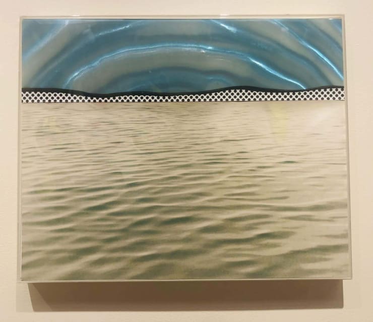 Roy Lichtenstein Landscape 6 (Corlett 56), 1967 Screenprint on blue-green morie rowlux with chromogenic photographic print collage, mounted on 4 ply, white 100% rag board 13.11h x 16.34w in 33.30h x 41.50w cm 47/100 For sale at VFA