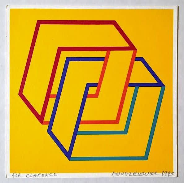 Richard Anuszkiewicz, Annual Edition, 1993 Screenprint on card stock 5.5h X 5.5w in. Pencil signed lower right “Anuszkiewicz 1993”