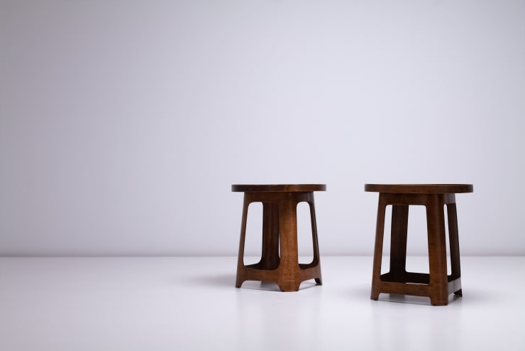 We have for sale a very rare pair of complete side tables by Luterma for Vanesta/Isokon. The original designer is unknown but the pieces were made inhouse by Luterma, Estonia c1930. The stools were imported by Jack Pritchard for his company Isokon in 1933