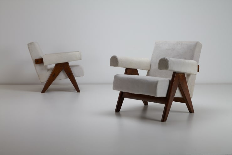 Vintage pair of Pierre Jeanneret club chairs London