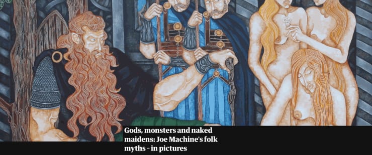 A time when men wore beards and women wore ... nothing. New paintings by the stuckist artist Joe Machine reimagine Britain and Ireland’s heroes and villains, finding that most of them spring from foreign mythology